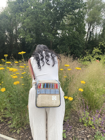Boho Hemp Crossbody Bag: Handmade 5-Pocket Mini Purse