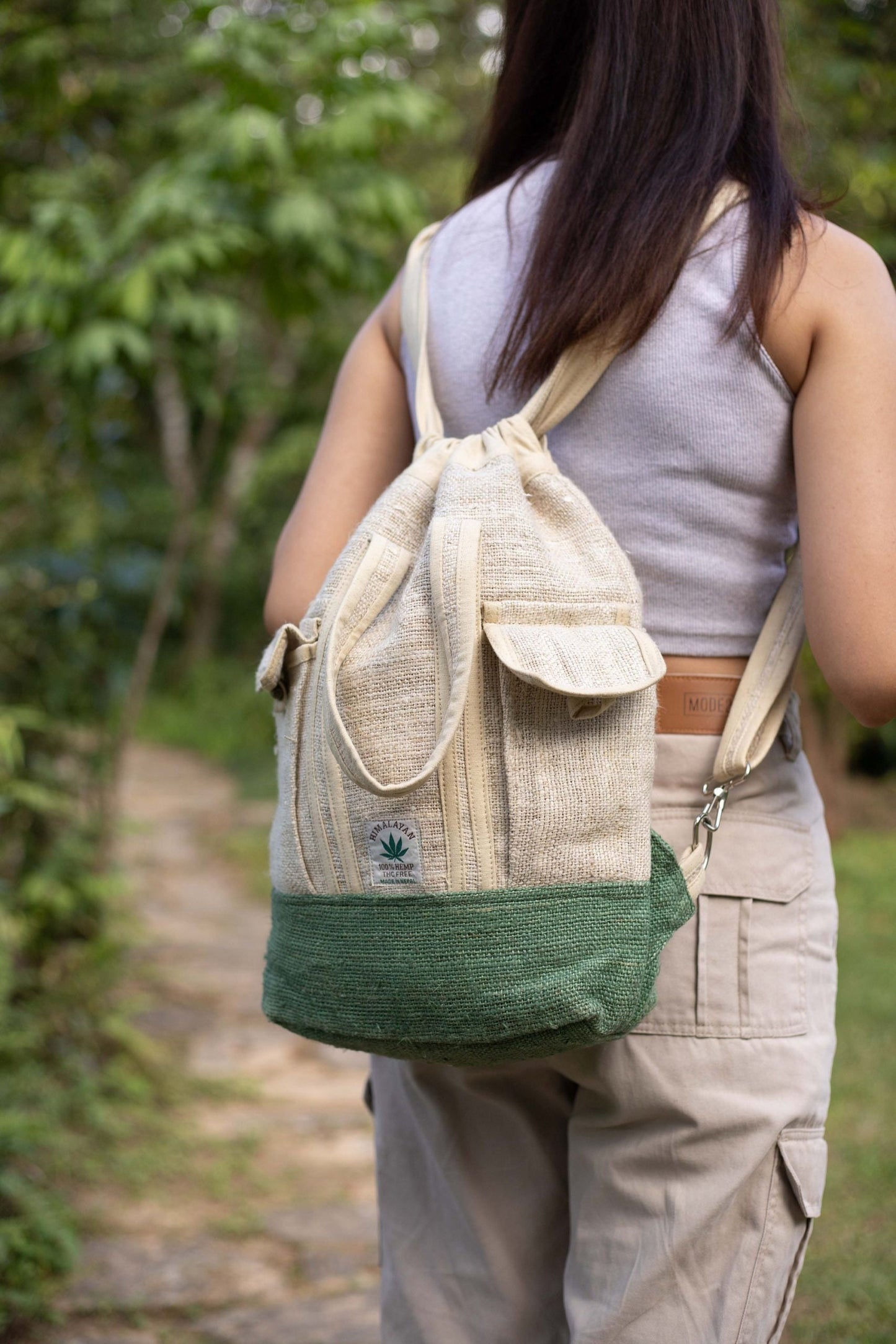 Handmade Hemp Drawstring Backpack: Eco-Friendly Hippie Bag