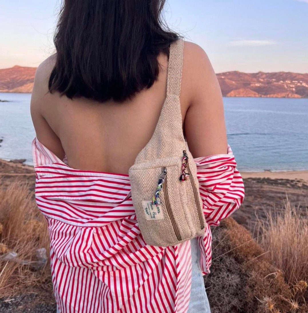 Knitted Cotton Bum Bag: Handmade Hippie Festival Fanny Pack