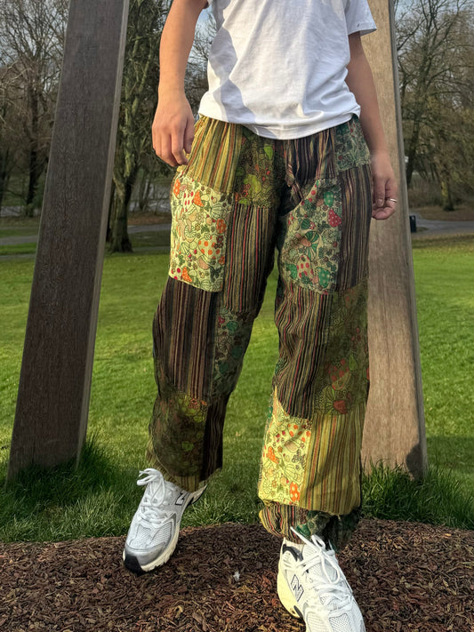 Unisex Mushroom Print Hippie Trousers: Cotton Festival Pants