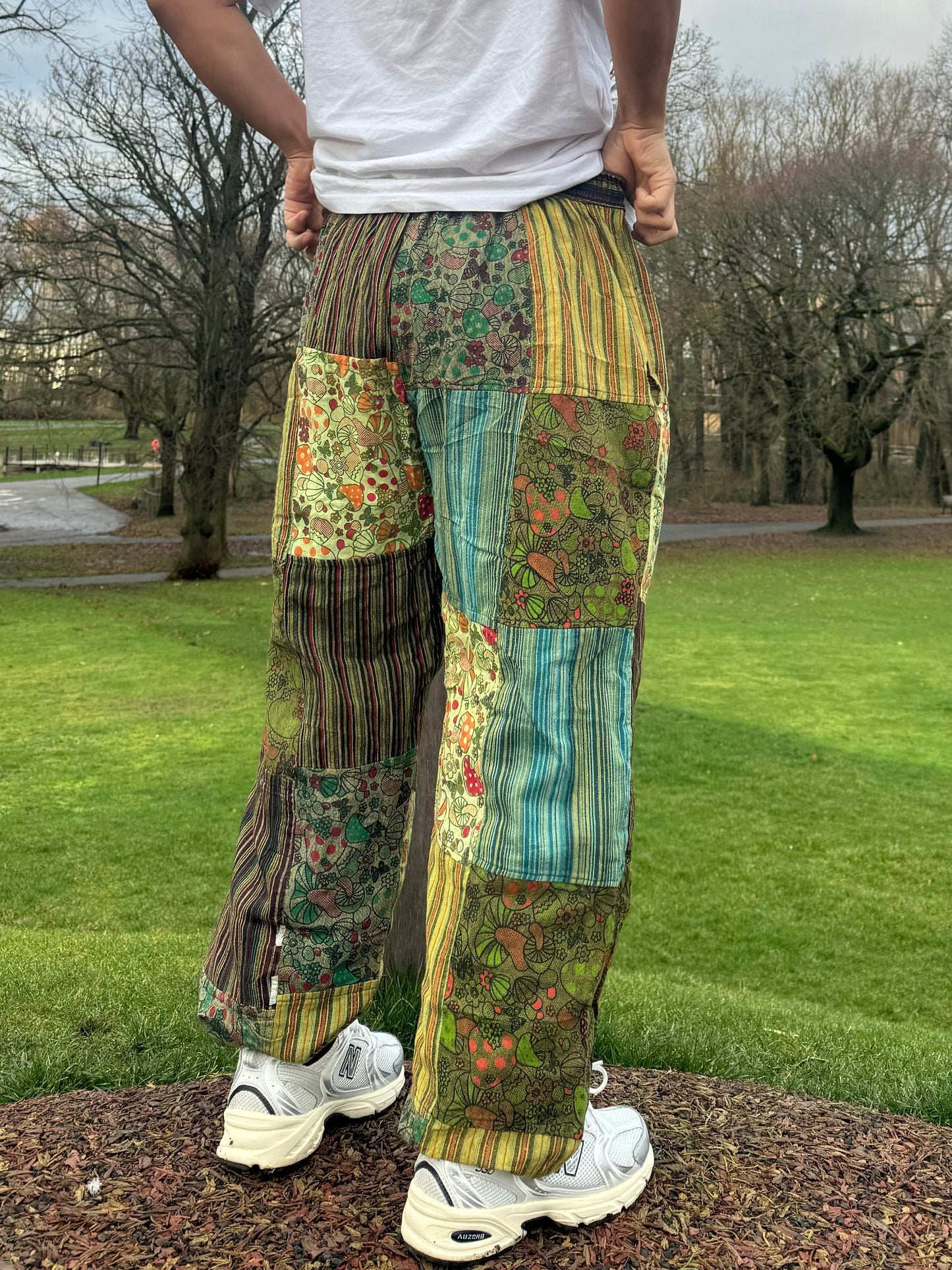 Mushroom Floral Print Cotton Trousers: Unisex Festival Hippie Pants