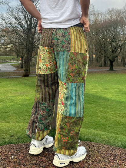 Mushroom Floral Print Cotton Trousers: Unisex Festival Hippie Pants
