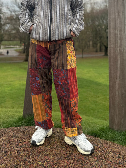 Unisex Mushroom Print Hippie Trousers: Cotton Festival Pants