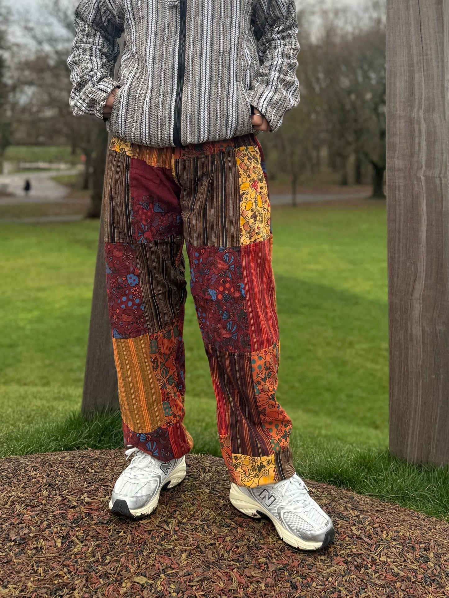 Mushroom Print Cotton Hippie Trousers: Festival Boho Pants