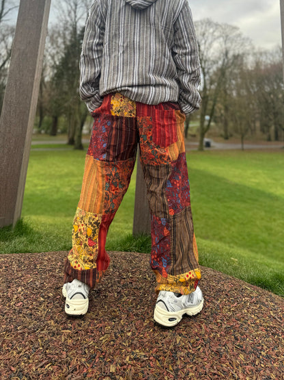 Mushroom Floral Print Cotton Trousers: Unisex Festival Hippie Pants