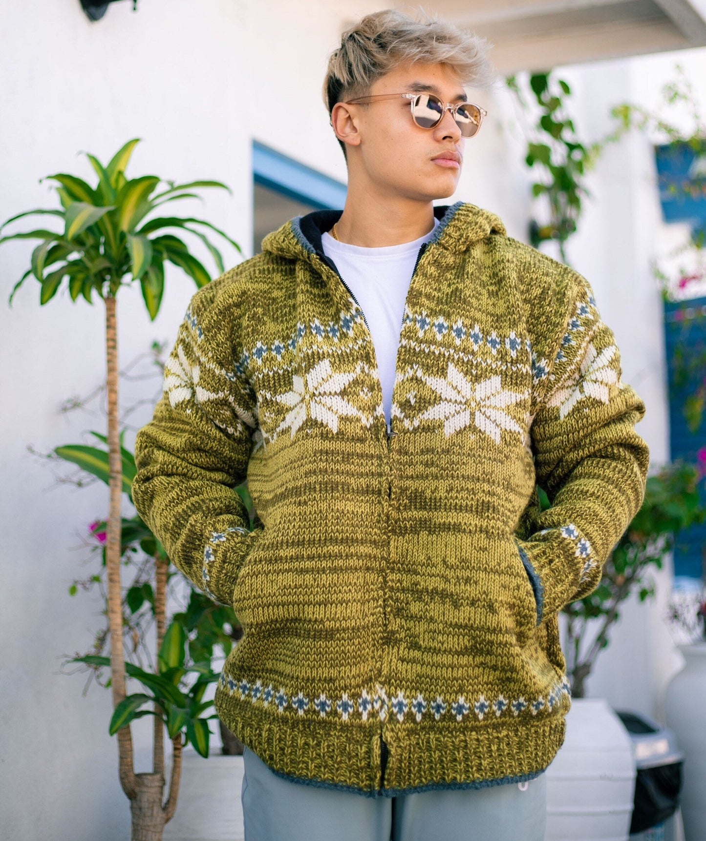 Handmade Wool Fleece Lined Knitted Jacket: Nepali Winter Hoodie