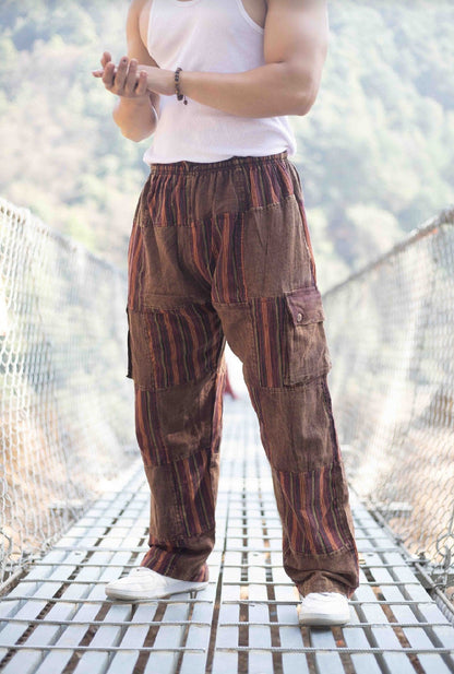 Hippie Patchwork Cotton Trousers: Unisex Boho Festival Pants