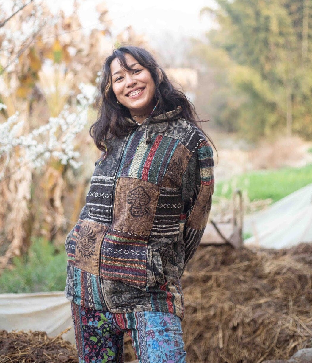 Unisex Patchwork Fleece Hoodie: Handmade Himalayan Cotton Jacket