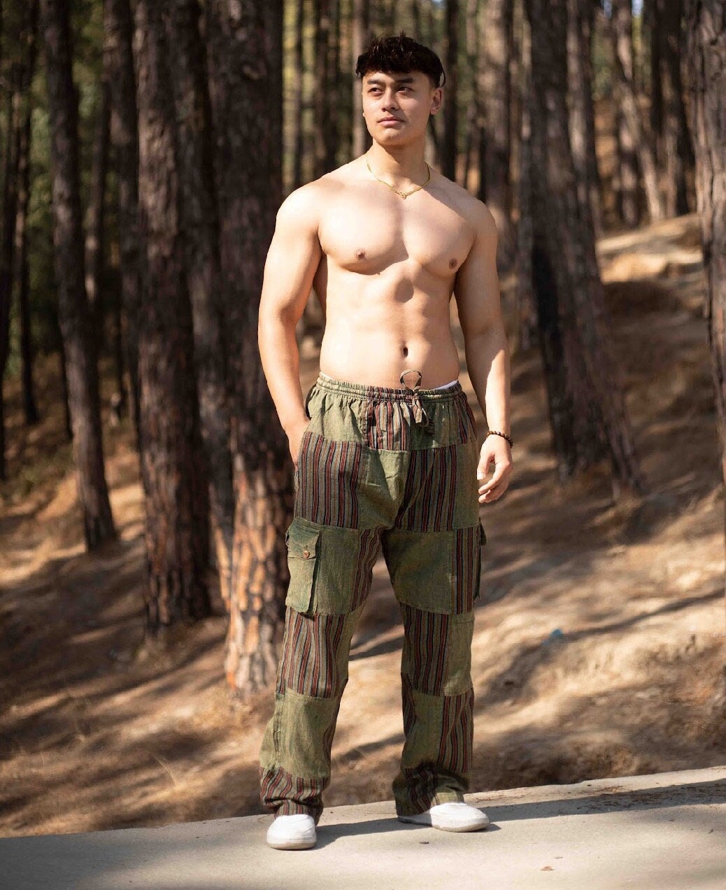 Hippie Patchwork Cotton Trousers: Unisex Boho Festival Pants