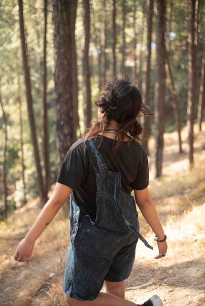 Boho Dungaree Shorts with Funky Pockets - Hippie Print Design - Free-Spirited Style