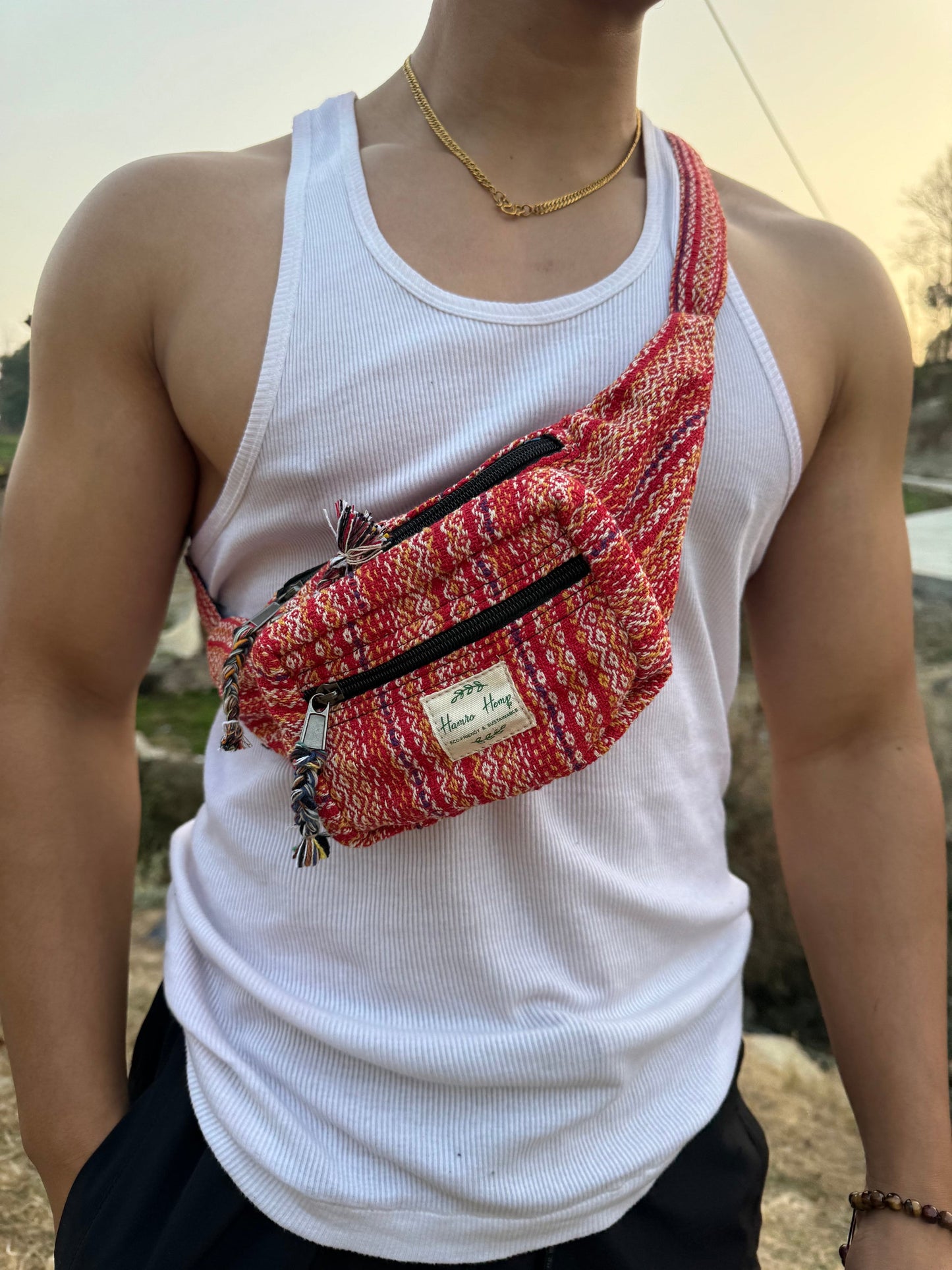 Handwoven Cotton Bum Bag: Eco-Friendly Hippie Festival Bag