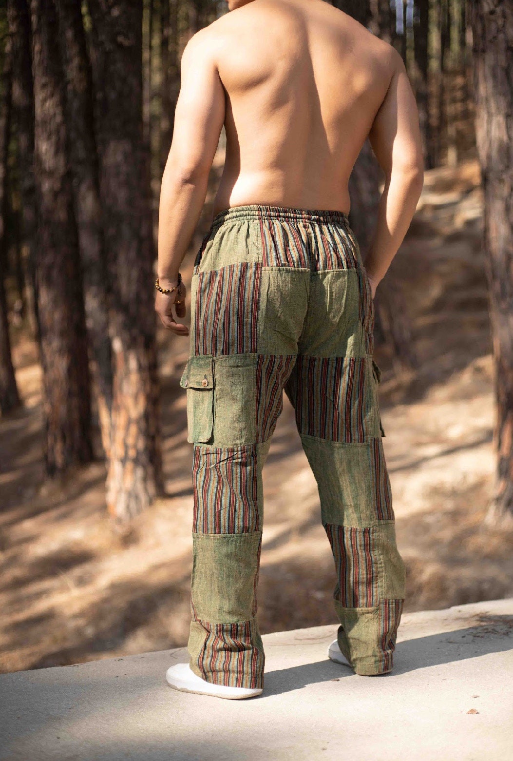 Hippie Patchwork Cotton Trousers: Unisex Boho Festival Pants