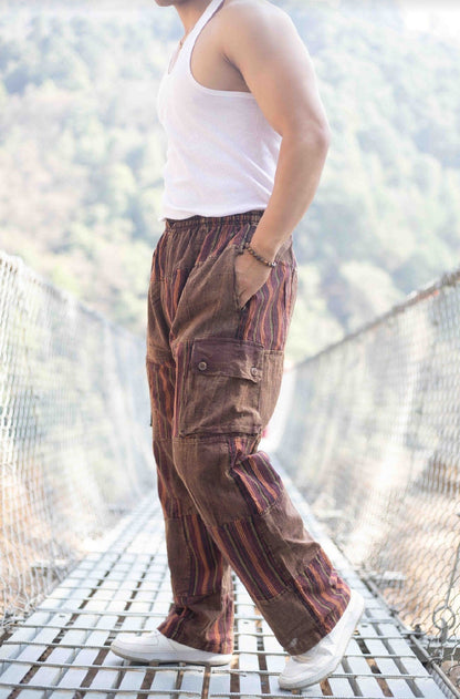 Hippie Patchwork Cotton Trousers: Unisex Boho Festival Pants