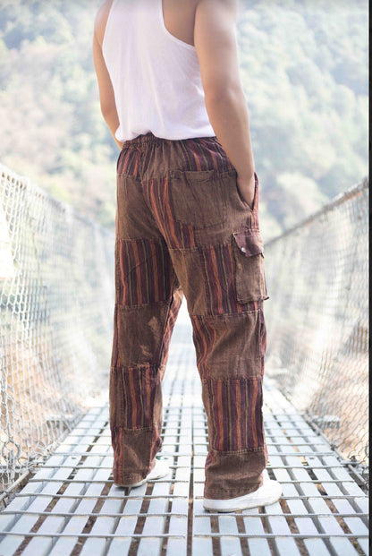Hippie Patchwork Cotton Trousers: Unisex Boho Festival Pants