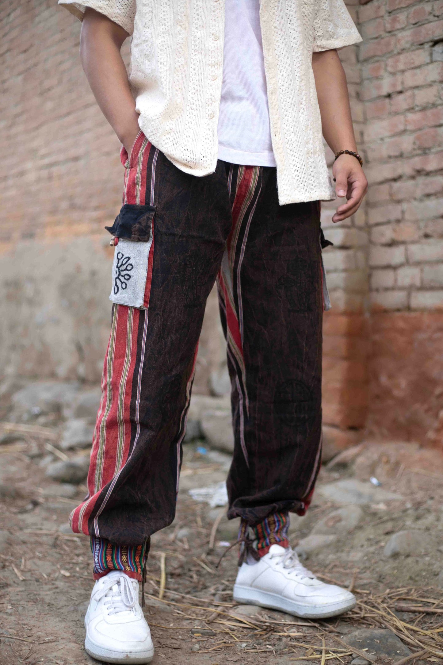 Handwoven Himalayan Cotton Cargo Trousers: Eco-Friendly Hippie Pants