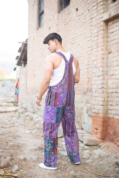 Handmade Patchwork Cotton Overalls: Hippie Festival Dungarees