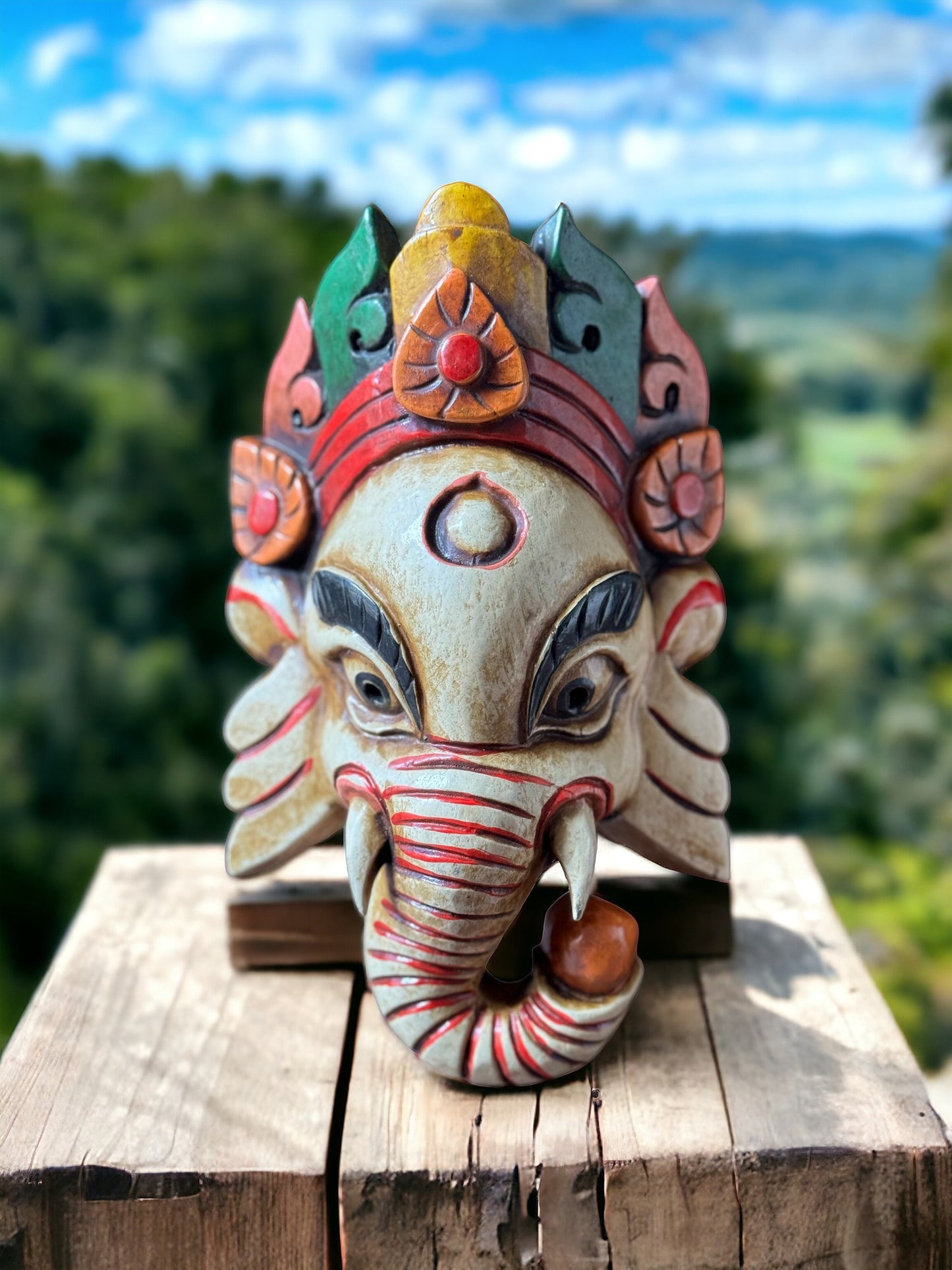 Handcrafted Ganesh Hindu God wooden Mask - Spiritual Wall Art & Home Decor | Hinduism