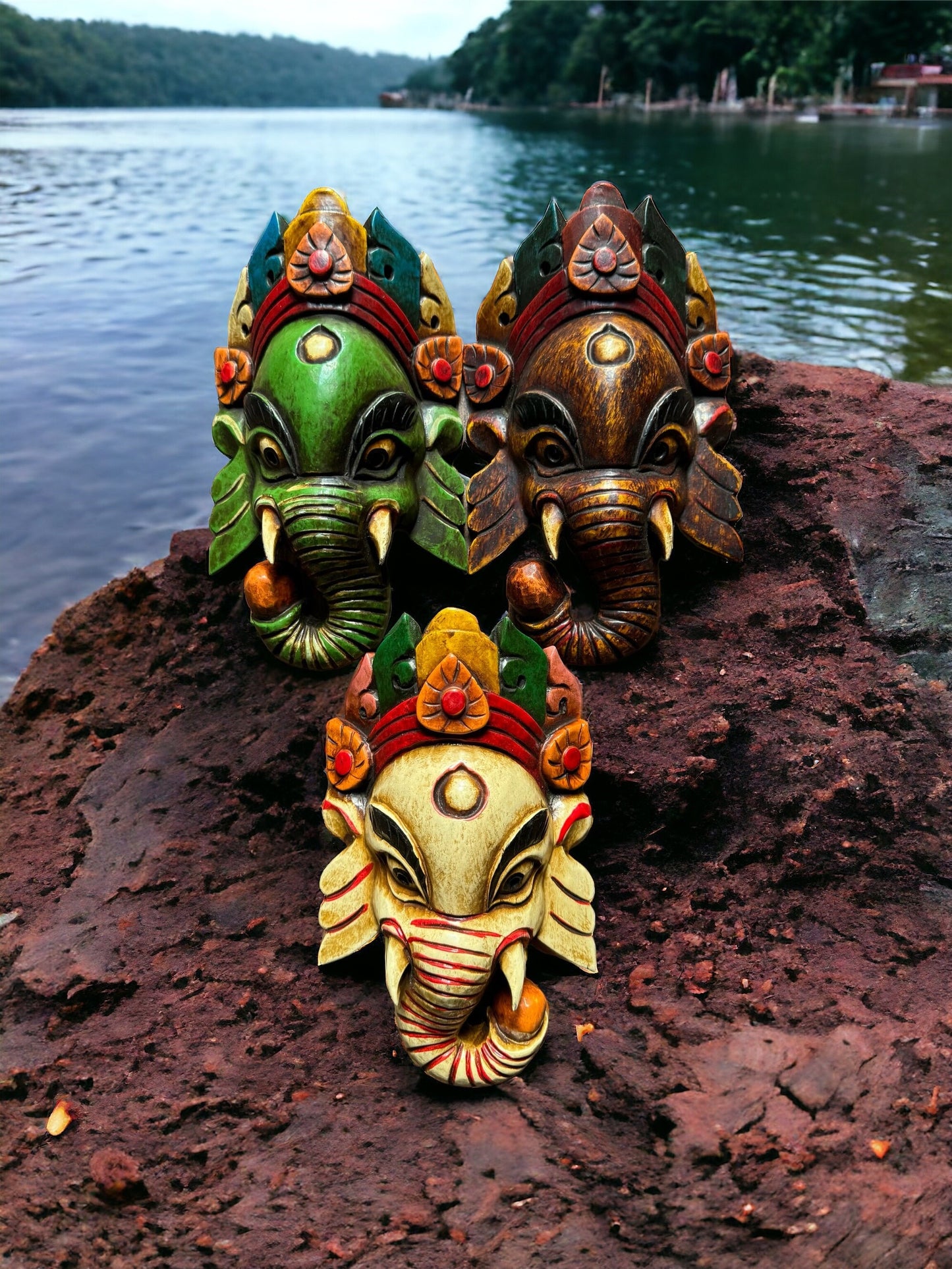 Handcrafted Ganesh Hindu God wooden Mask - Spiritual Wall Art & Home Decor | Hinduism