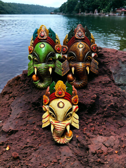 Handcrafted Ganesh Hindu God wooden Mask - Spiritual Wall Art & Home Decor | Hinduism