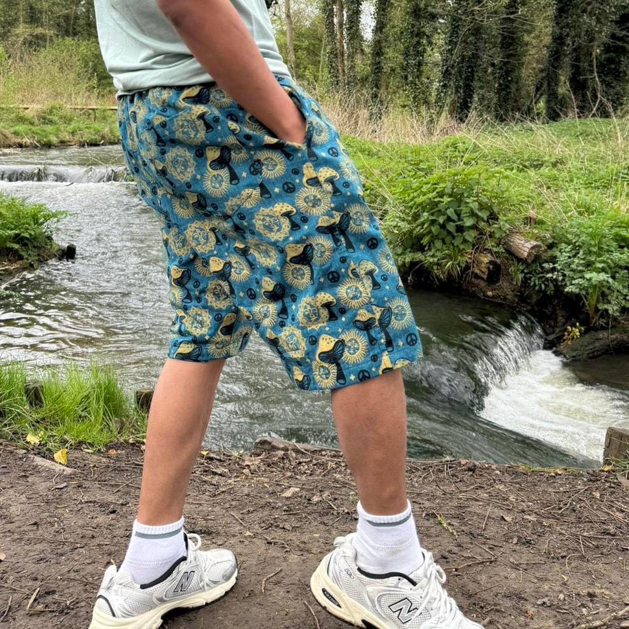 Mushroom Print Cotton Shorts: Handmade Hippie Festival Boho Pants