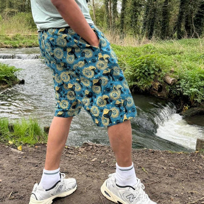 Mushroom Print Cotton Shorts: Handmade Hippie Festival Boho Pants
