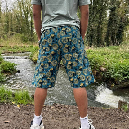 Mushroom Print Cotton Shorts: Handmade Hippie Festival Boho Pants