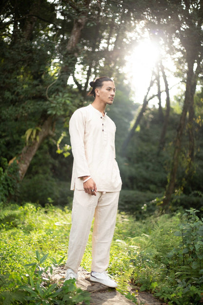 Hemp Cotton Trouser Set: Nepalese Stone Washed Kurta Shirt