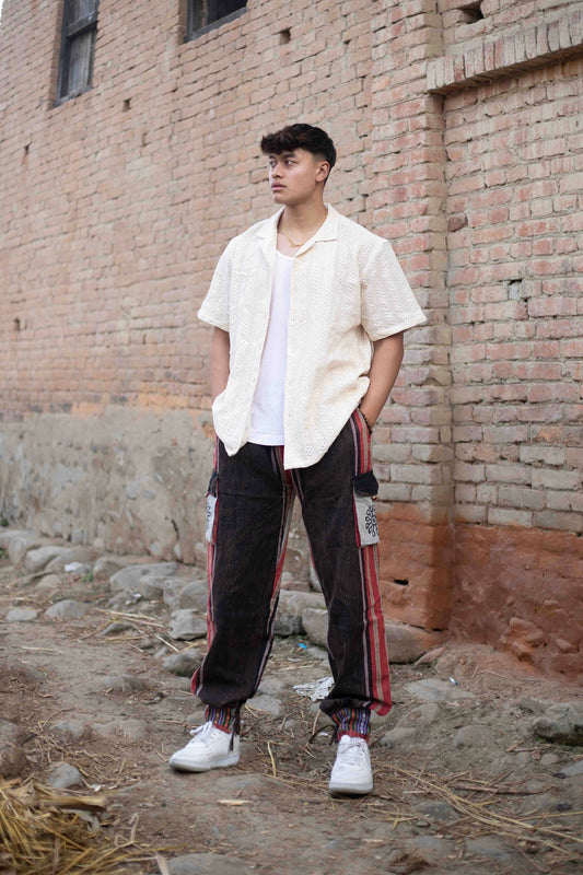 Handwoven Himalayan Cotton Cargo Trousers: Eco-Friendly Hippie Pants