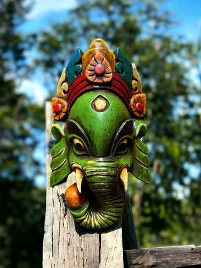 Handcrafted Ganesh Hindu God wooden Mask - Spiritual Wall Art & Home Decor | Hinduism