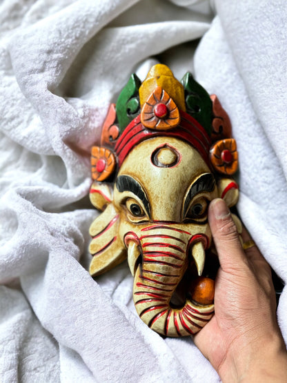 Handcrafted Ganesh Hindu God wooden Mask - Spiritual Wall Art & Home Decor | Hinduism