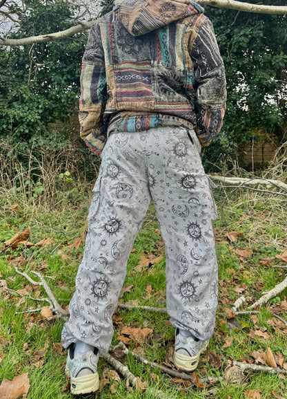 Unisex Sun & Moon Print Cotton Hippie Pants: Festival Yoga Trousers