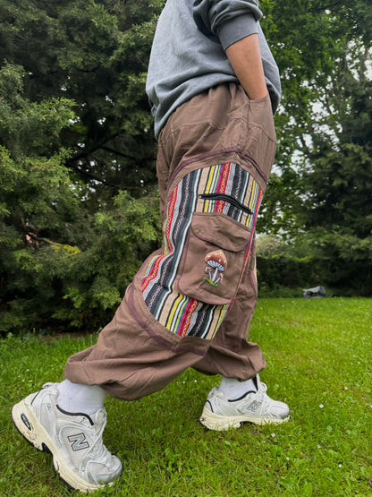 Mushroom Embroidered Hippie Cotton Harem Pants - Made in Nepal