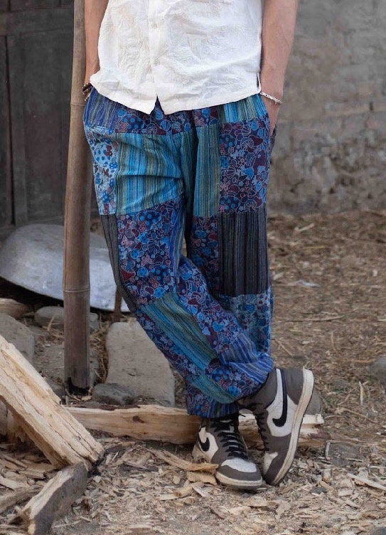 Mushroom Floral Print Cotton Trousers: Unisex Festival Hippie Pants