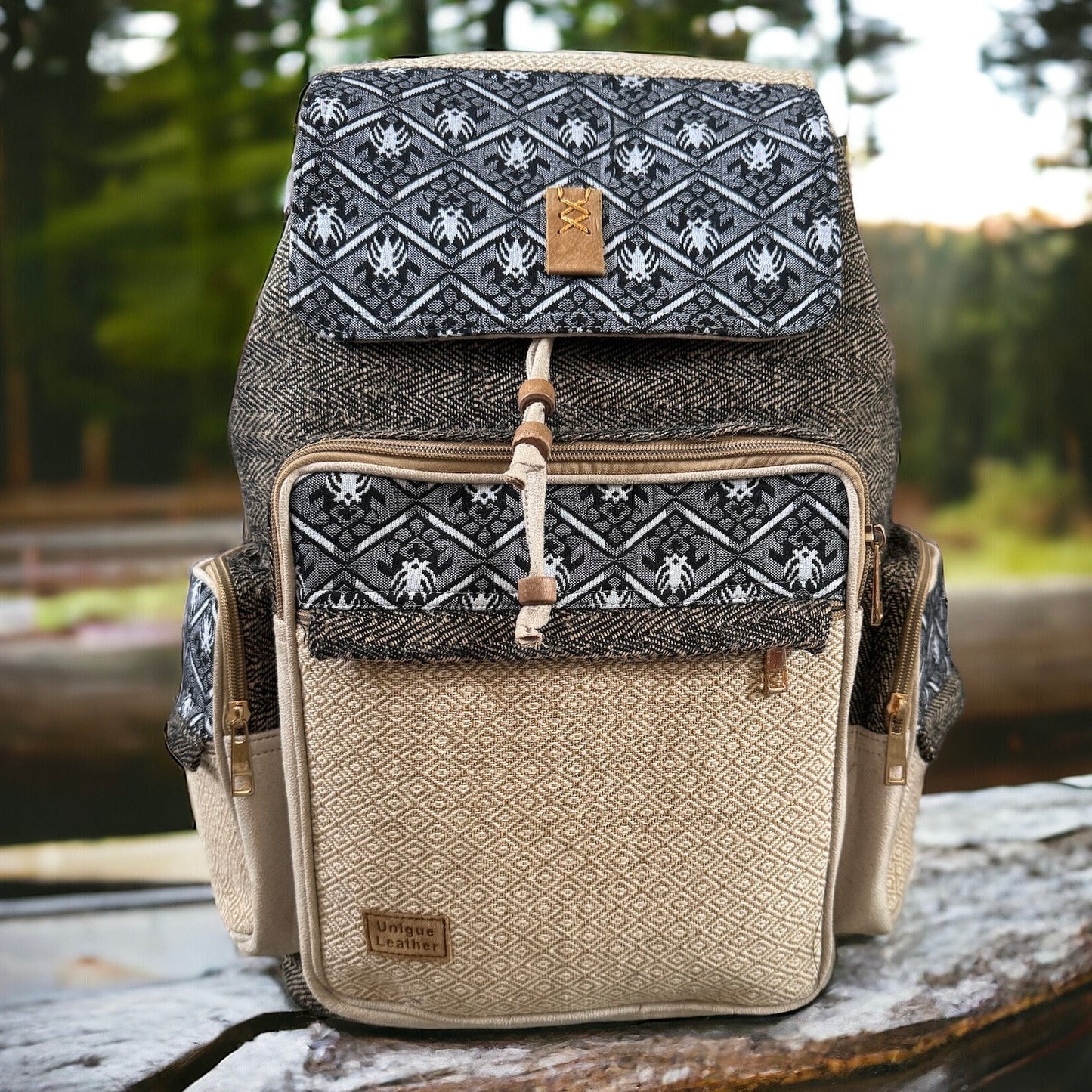 Fairtrade Cotton Aztec Print Backpack - Durable Unisex Hippie Bag for Holidays and Everyday Use