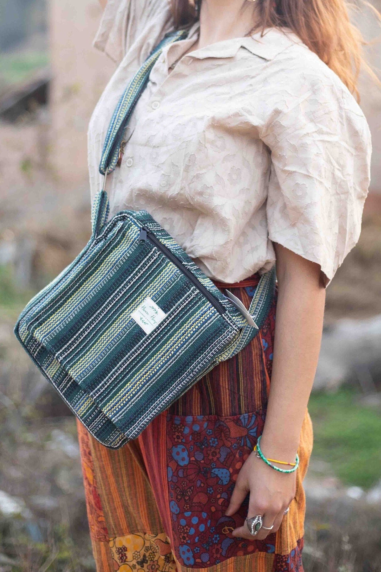 Himalayan Cotton Crossbody Bag: Handmade Hippie Shoulder Bag