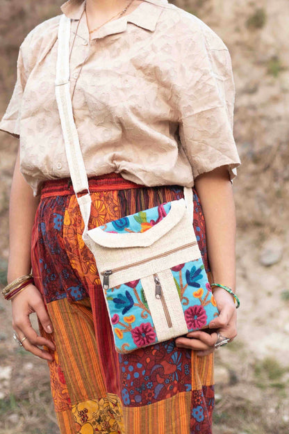 Boho Hemp Crossbody Bag: Handmade 3-Pocket Mini Purse