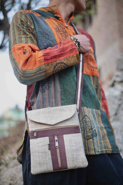 Boho Hemp Crossbody Bag: Handmade 3-Pocket Mini Purse