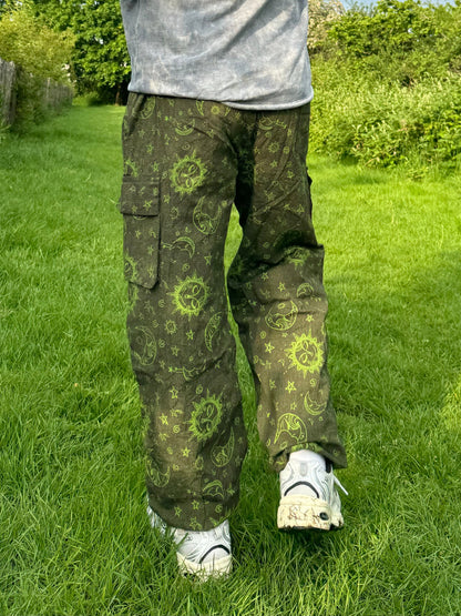 Unisex Sun & Moon Print Cotton Hippie Pants: Festival Yoga Trousers