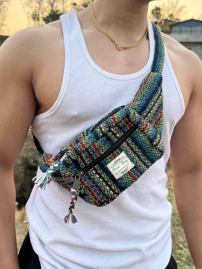 Handwoven Cotton Bum Bag: Eco-Friendly Hippie Festival Fanny Pack