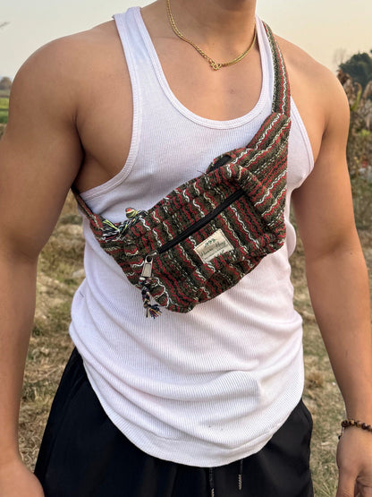 Handwoven Cotton Bum Bag: Eco-Friendly Hippie Festival Fanny Pack
