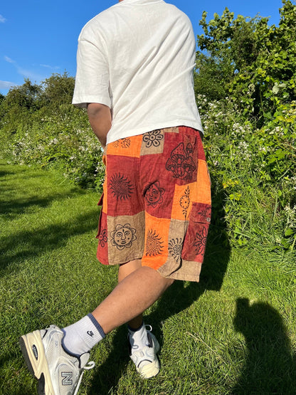 Handmade Patchwork Cotton Cargo Shorts: Hippie Bohemian Style