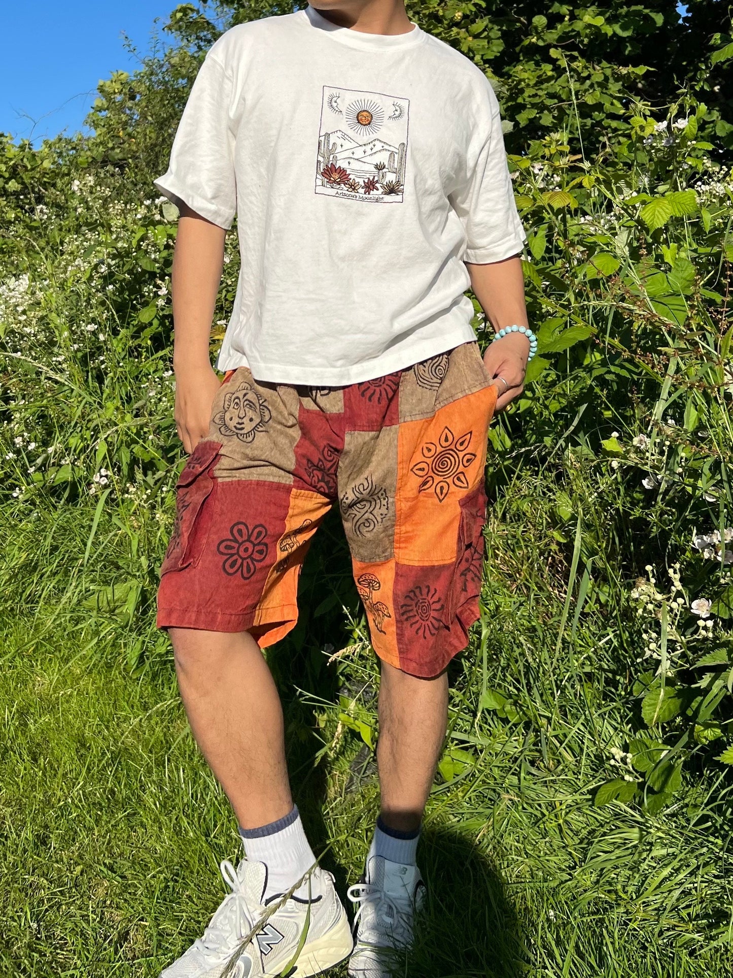 Handmade Patchwork Cotton Cargo Shorts: Hippie Bohemian Style