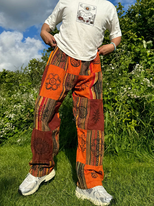 Handmade Patchwork Cotton Pants: Unisex Festival Trousers