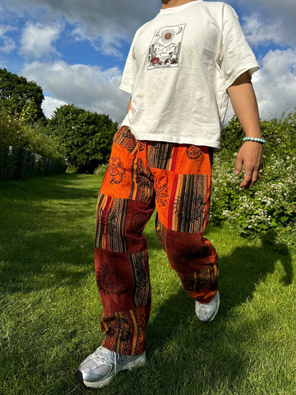 Unisex Patchwork Cotton Hippie Pants: Boho Festival Trousers