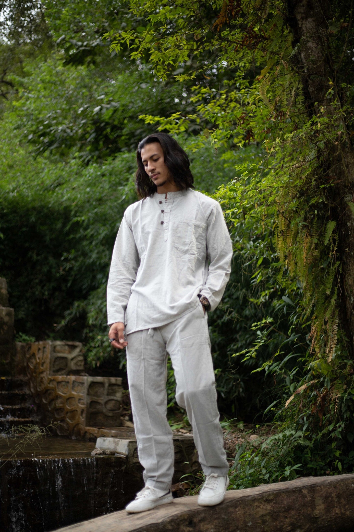 Hemp Cotton Trouser Set: Nepalese Stone Washed Kurta Shirt