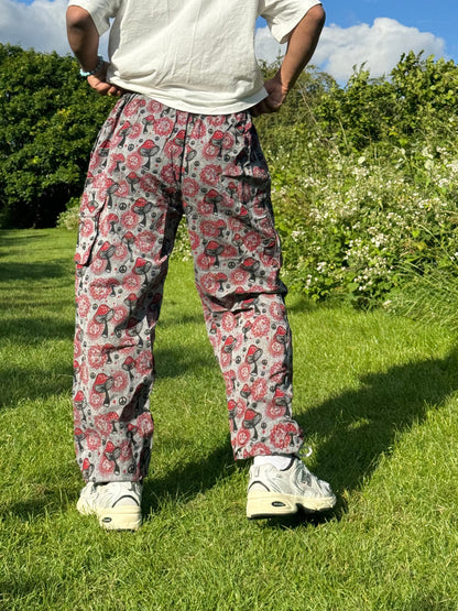 Mushroom Print Hippie Trousers: Eco-Friendly Cotton Festival Pants