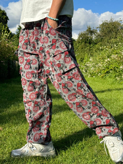 Mushroom Print Hippie Trousers: Eco-Friendly Cotton Festival Pants