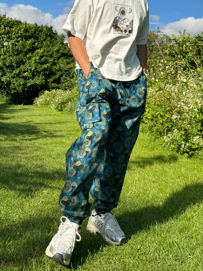 Mushroom Print Hippie Trousers: Eco-Friendly Festival Pants