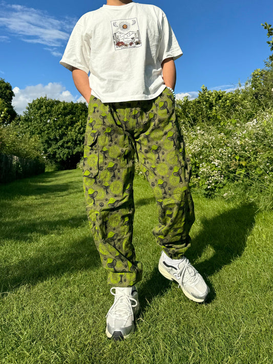 Mushroom Print Hippie Trousers: Eco-Friendly Cotton Festival Pants