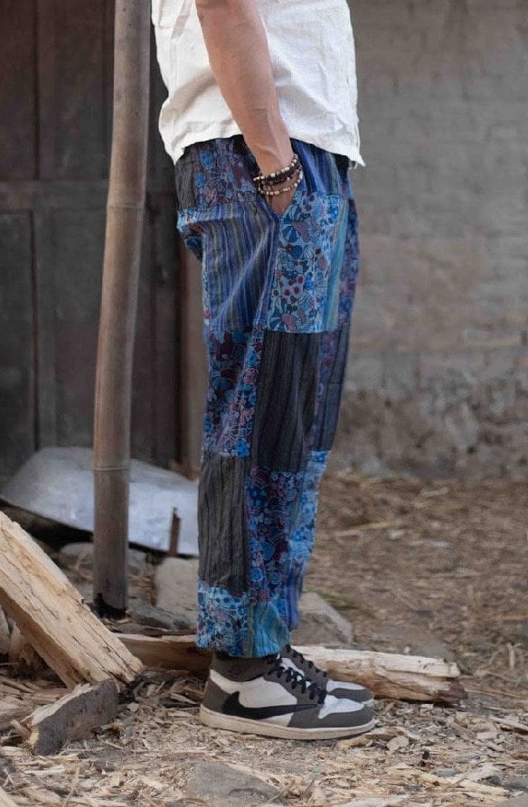 Mushroom Floral Print Cotton Trousers: Unisex Festival Hippie Pants